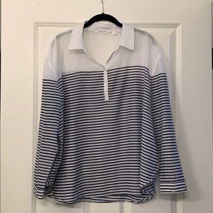 Trenery cotton/silk collared popover blouse